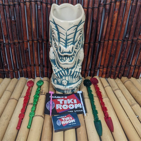 Frankie's Tiki Room Retired Teal Surf Dragon Tiki Mug Swizzles Big Toe Tiki Farm - Picture 1 of 13